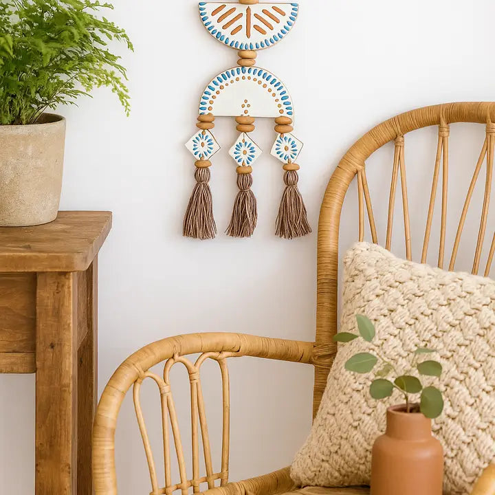 Wooden Boho Wall Hanging with Tassels