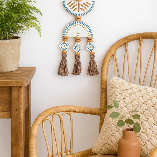 Wooden Boho Wall Hanging with Tassels