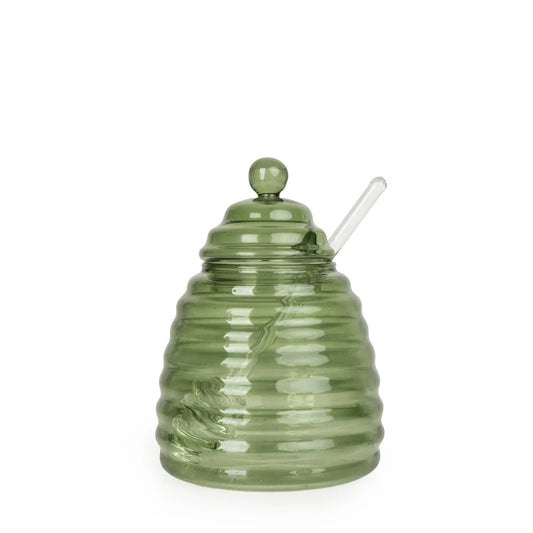 13cm Glass Honey Jar - Green