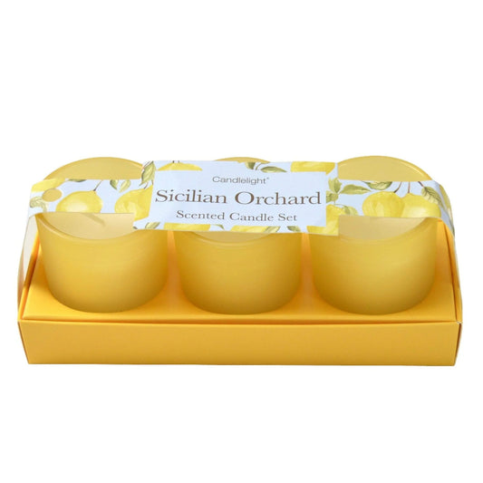 Sicilian Orchard Set of 3 Mini Votives Candles in Gift Box Basil and Wild Lemon Scent