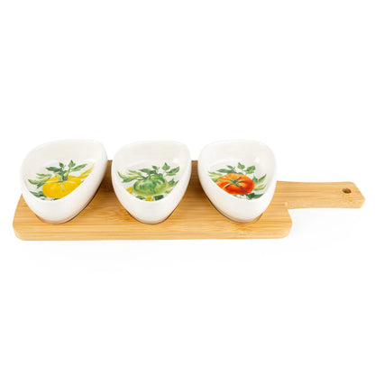 Set of 3 Dishes on Bamboo Tray - Tomatoes