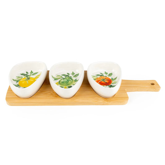 Set of 3 Dishes on Bamboo Tray - Tomatoes
