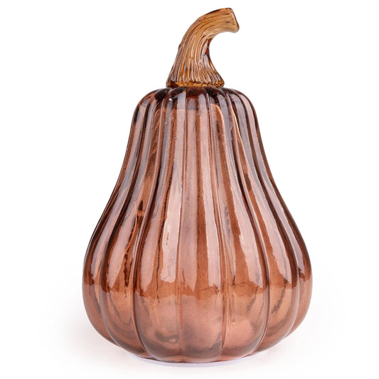 Tall LED Glass Pumpkin - Dark Orange