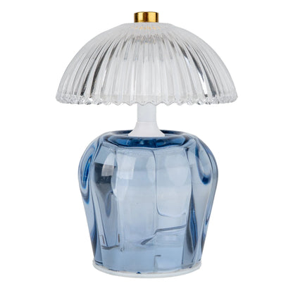 Vintage Ridged Glass LED Table Lamp - Blue