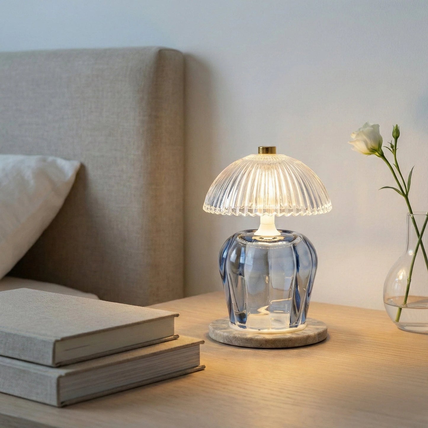 Vintage Ridged Glass LED Table Lamp - Blue