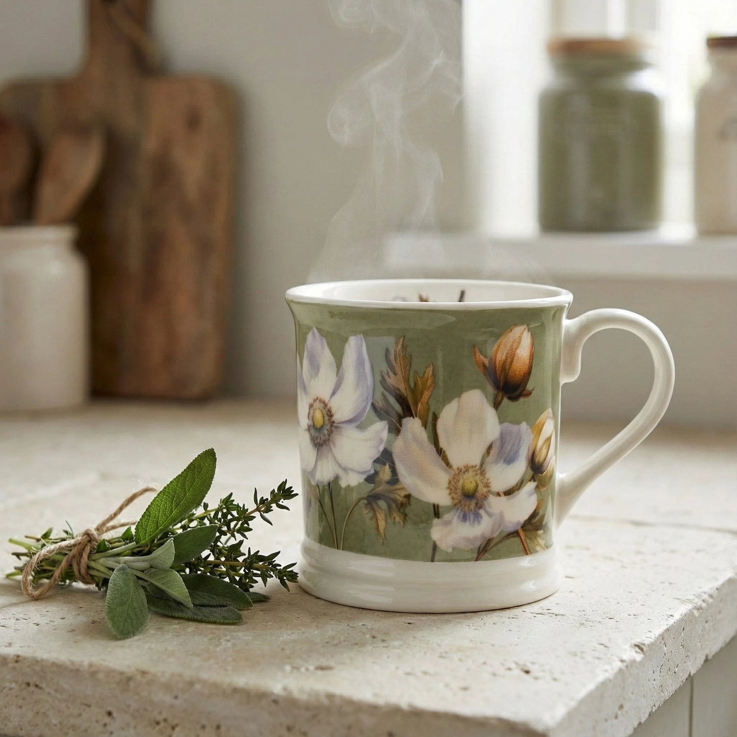 Tankard Mug - Peony in Green