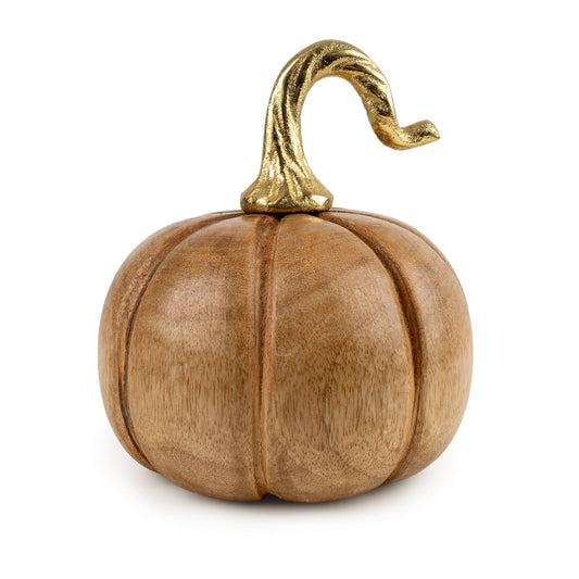 16cm Pumpkin Ornament - Mango Wood with Metal Stem