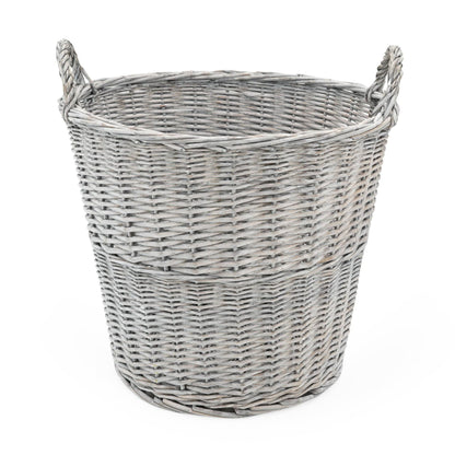 Round Log Basket With Handles - Grey 44cm