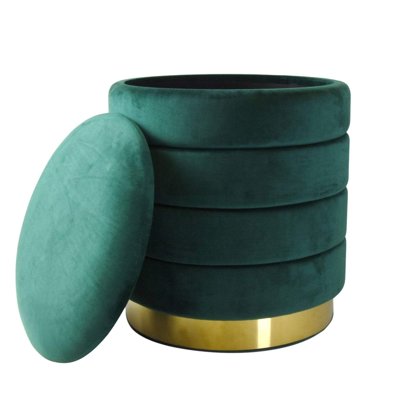 Set of two Ottomans in Emerald Green with Gold Base