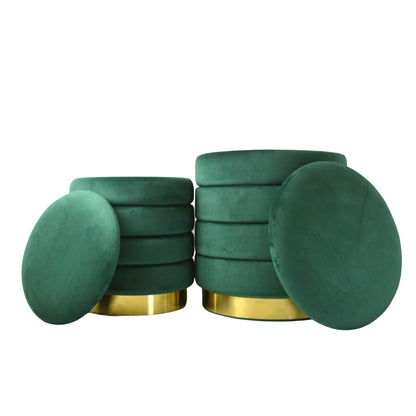 Set of two Ottomans in Emerald Green with Gold Base