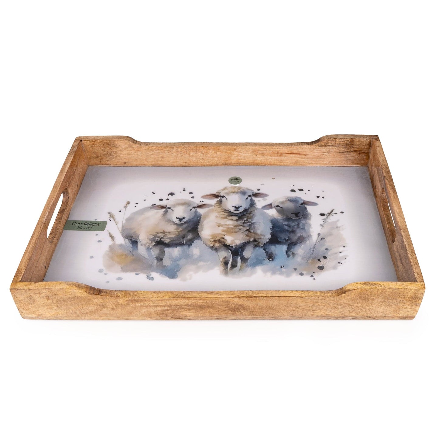 Rectangular Wooden Tray with Sheep Design