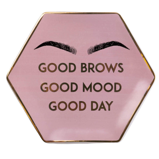 Ceramic Hexagon Trinket Dish Good Brows Pink/Gold 14.8cm