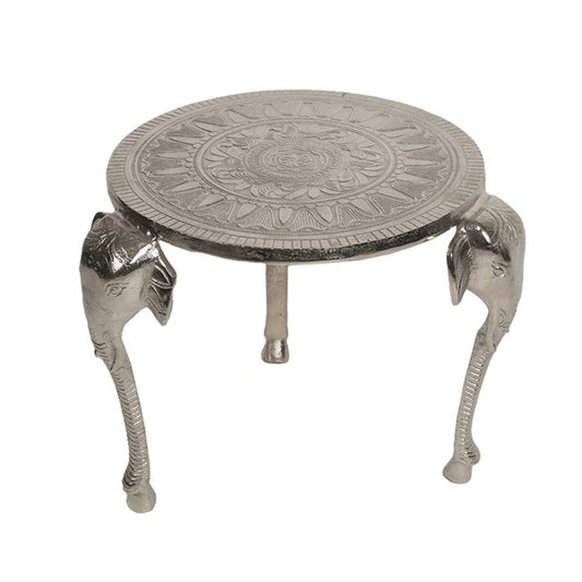 Circle Silver Metal Patterned Table With Elephant Head Legs 41x45cm
