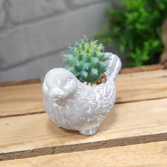 Cement Effect Bird Planter with Succulent