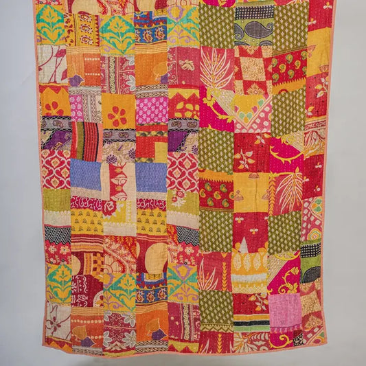 Hand Stitched Vintage Handstitched Cotton Kantha Throws - Peach