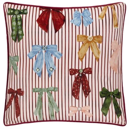 Feather Filled Bows Printed Cushion Silk