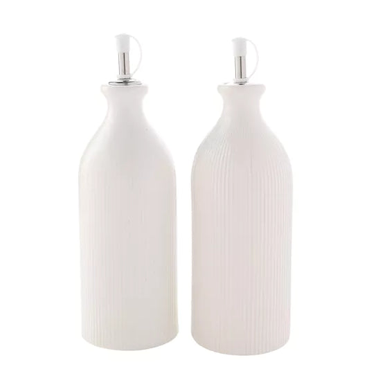 Hestia White Ribbed Set Of 2 Oil Bottles