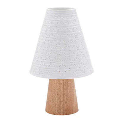 Hestia White Ceramic Table Lamp With Wooden Base