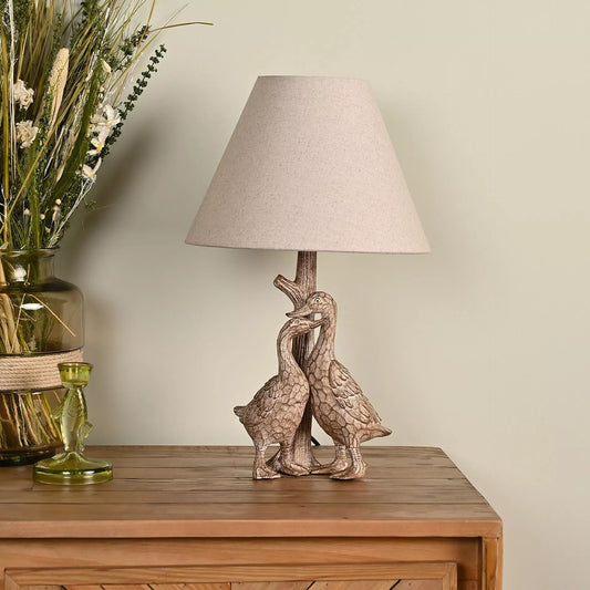 Hestia Wood Effect Geese Resin Table Lamp 17"
