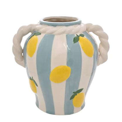 Hestia Striped Vase With Lemons And Rope Effect Handle