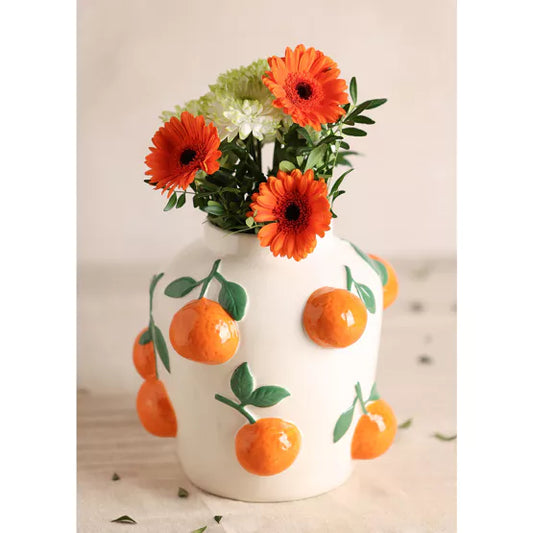 Hestia 23cm White Vase With Oranges