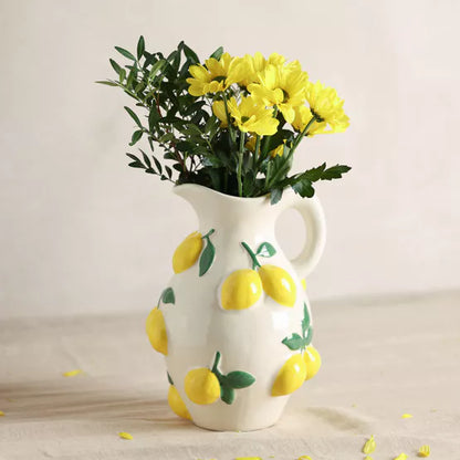 Hestia White Jug Vase With Lemons 25cm