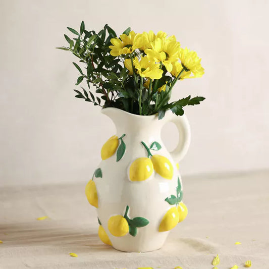 Hestia White Jug Vase With Lemons 25cm