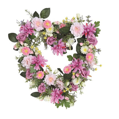 Heart Floral Wreath Pink Rose, Sunflower and Dahlia 45cm