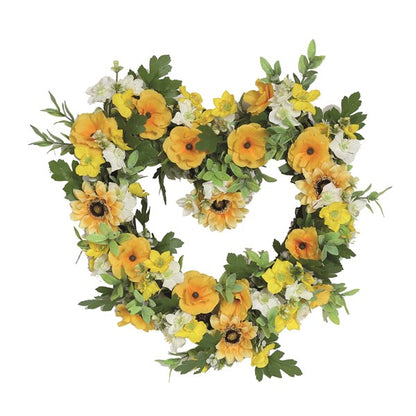 Heart Floral Wreath Yellow and White Orchid, Sunflower & Narcissus 45cm