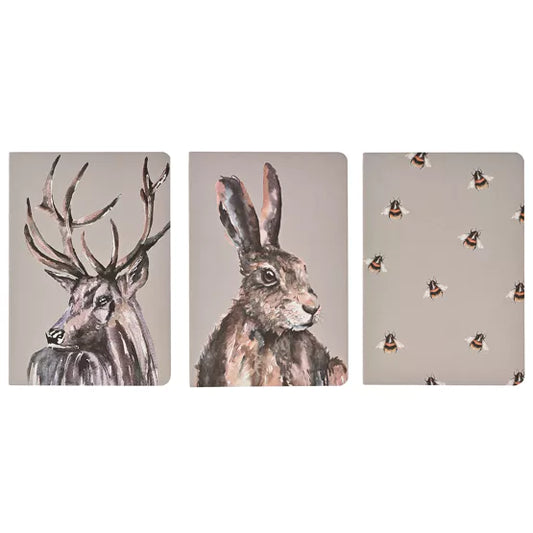 Meg Hawkins 3 Pack of A5 Note Books - Assorted Stag, Hare & Bee