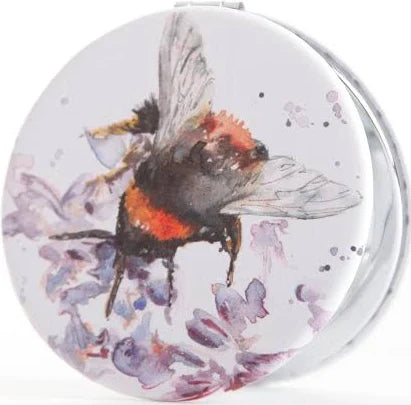 Bee On Heather Design Watercolour Compact Mirror