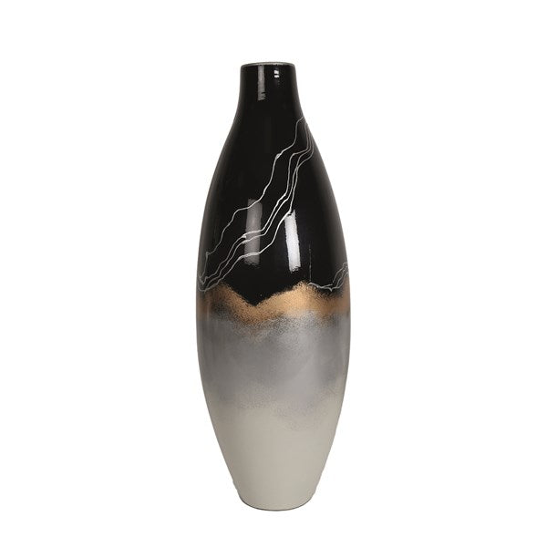 Silver and Black Vase with Gold Highlights 58cm
