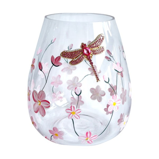 Pink Floral Dragonfly 15cm Vase